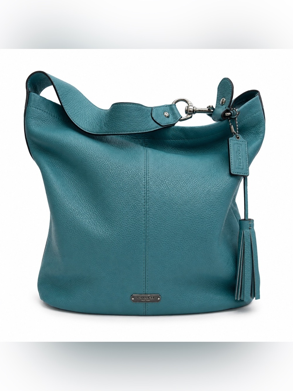Coach Avery Leather Hobo Bag Teal Blue Tassel Shoulder Bag